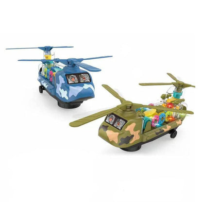 Transparent Gear Helicopter Toy - Lights, Music & Bump-and-Go Action | Kids Toy