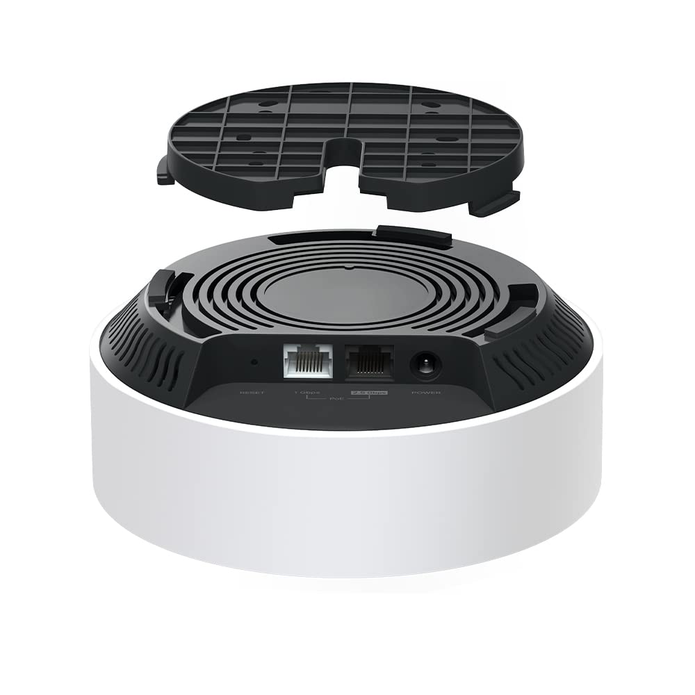 Round electronic device with a black top cover on a white background