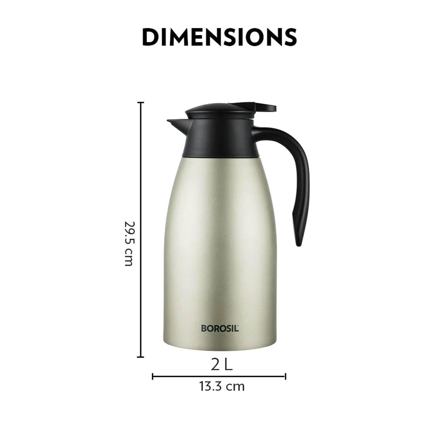 Borosil Stainless Steel 500ml Teapot with Handle | Double Wall Vacuum Insulated Thermosteel Carafe | BPA Free Jug for Tea/Coffee & Juice | 12 Hours Hot & 14 Hours Cold | 1 Year Warranty, Black