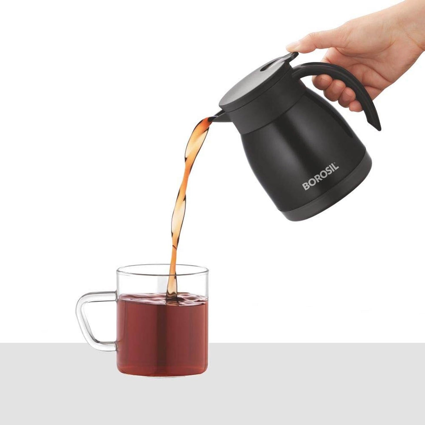 Borosil Stainless Steel 500ml Teapot with Handle | Double Wall Vacuum Insulated Thermosteel Carafe | BPA Free Jug for Tea/Coffee & Juice | 12 Hours Hot & 14 Hours Cold | 1 Year Warranty, Black