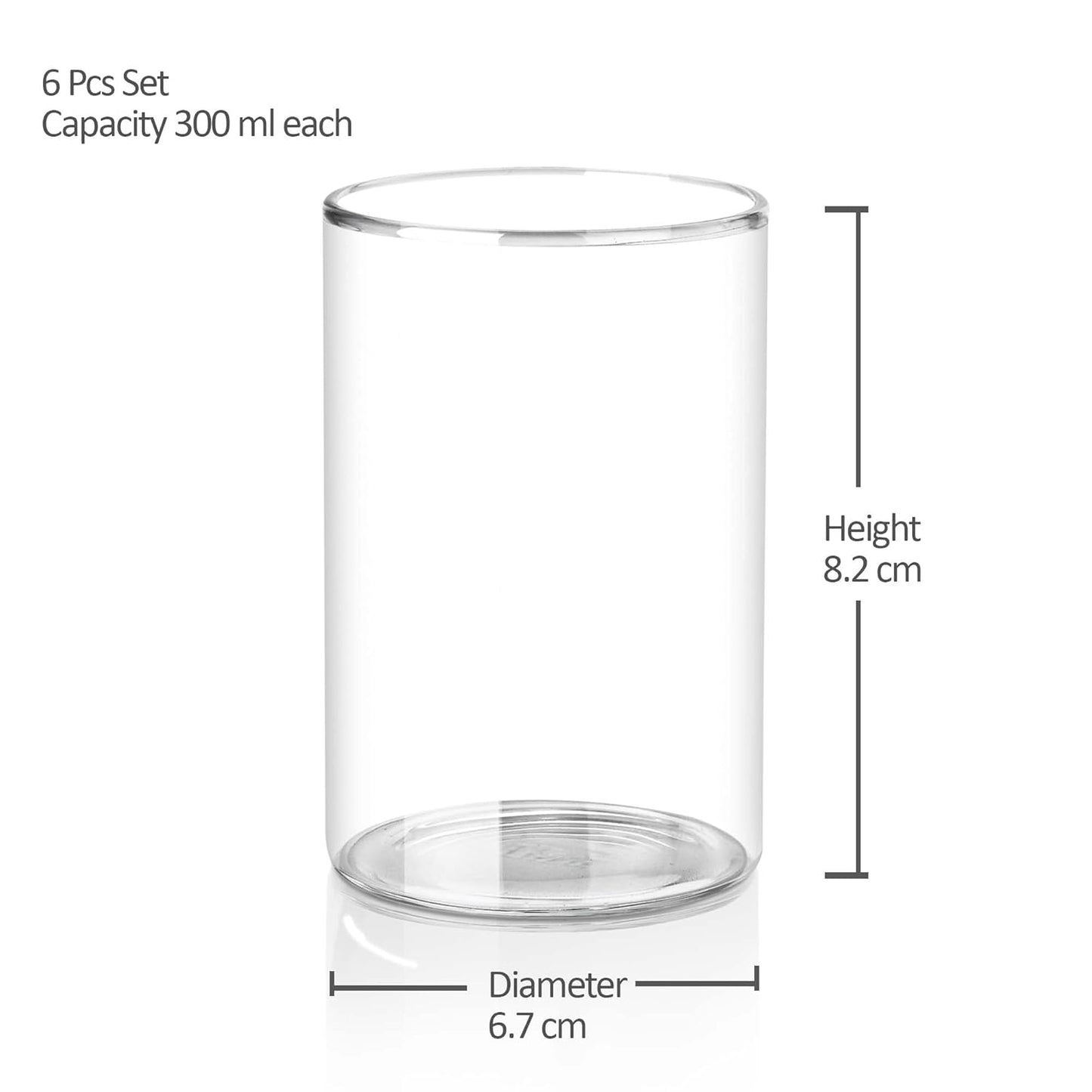 Treo by Milton Vector Borosilicate Glass Tumbler, Set of 6, 300 ml Each, Transparent, Ideal for Water, Juice, Cocktails, Mocktails
