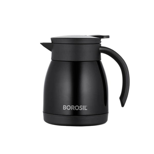 Borosil Stainless Steel 500ml Teapot with Handle | Double Wall Vacuum Insulated Thermosteel Carafe | BPA Free Jug for Tea/Coffee & Juice | 12 Hours Hot & 14 Hours Cold | 1 Year Warranty, Black