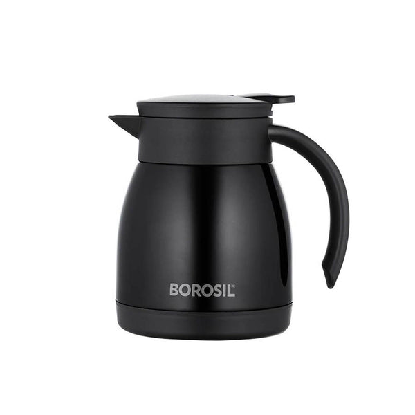 Borosil Stainless Steel 500ml Teapot with Handle | Double Wall Vacuum Insulated Thermosteel Carafe | BPA Free Jug for Tea/Coffee & Juice | 12 Hours Hot & 14 Hours Cold | 1 Year Warranty, Black