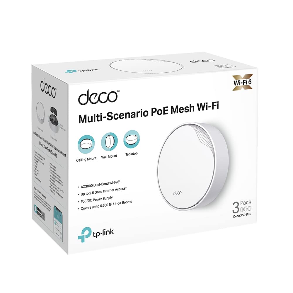 TP-Link Deco X50-PoE (3-Pack) | AX3000 WiFi 6 Mesh System with PoE Support
