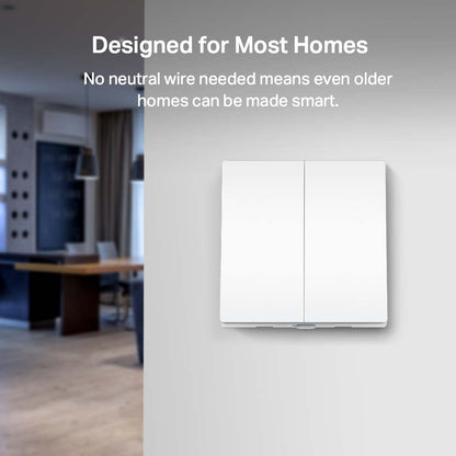Tapo S220 Smart Light Switch 2 Gang 1 Way, Remote And Voice Control,Away Mode,No Neutral Required,Battery Included,Work With Alexa & Google Home, Hub Required Sold Separately