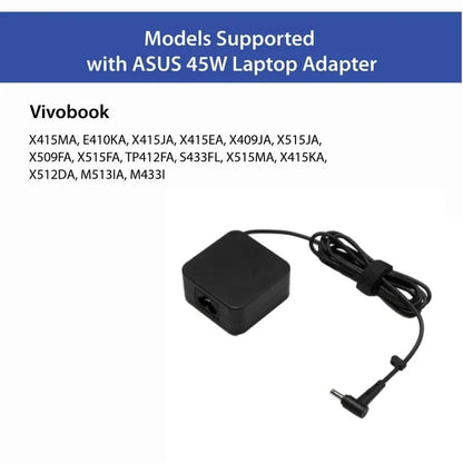 Asus AD45-00B 45W Laptop Adapter/Charger Without Power Cord for Select Models of ASUS (20 V, 2.5 A, 4 mm x 1.2mm Diameter - Black