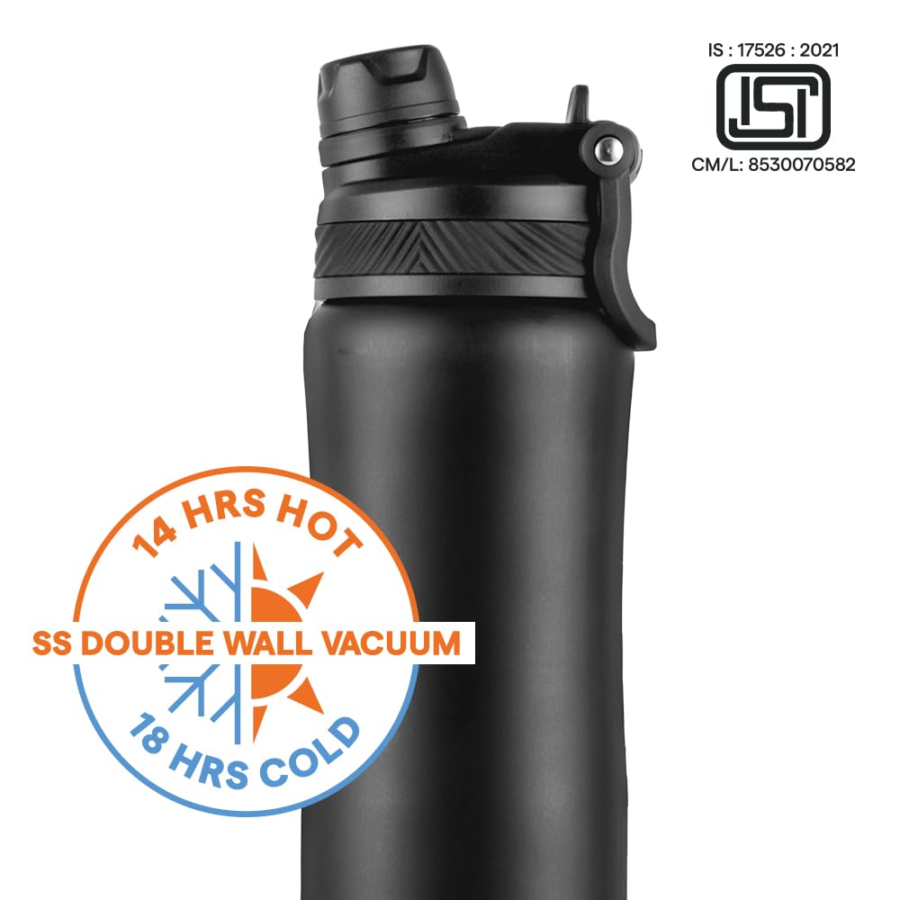 Borosil 800ml Duosport Stainless Steel Bottle with Straw & Sipper Lid | 14 Hrs Hot & 18 Hrs Cold Made in India Double Wall Vacuum Flask | Office, School, Gym & Travel | 1 Year Warranty