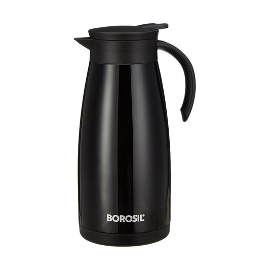 Borosil Stainless Steel 500ml Teapot with Handle | Double Wall Vacuum Insulated Thermosteel Carafe | BPA Free Jug for Tea/Coffee & Juice | 12 Hours Hot & 14 Hours Cold | 1 Year Warranty, Black