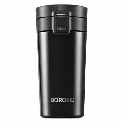Borosil Coffeemate 380 ml Stainless Steel Vacuum-Insulated Travel Flask, Black