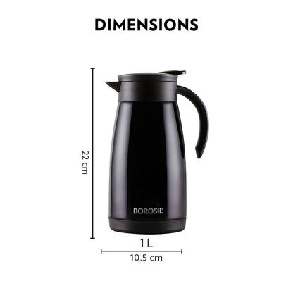 Borosil Stainless Steel 500ml Teapot with Handle | Double Wall Vacuum Insulated Thermosteel Carafe | BPA Free Jug for Tea/Coffee & Juice | 12 Hours Hot & 14 Hours Cold | 1 Year Warranty, Black