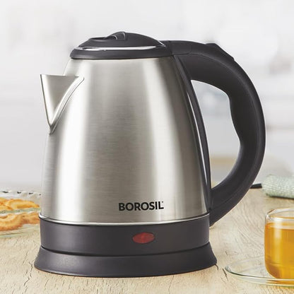 Borosil Stainless Steel 1350W Electric Kettle (1.5L) | Classic Design with Auto Shut-Off, Dry Boil Protection, and 360° Swivel Base for Hot Water, Tea, Coffee and Soup | 1 Year Warranty