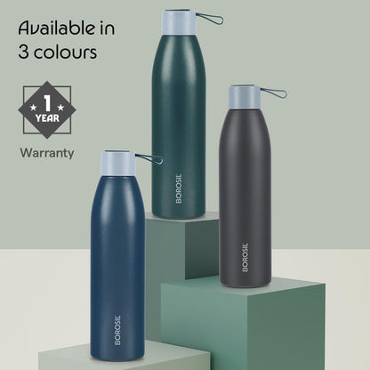 Borosil Hydra 750ml Duomate Blue Stainless Steel Bottle | 24 Hours Hot and Cold Double Wall Vacuum Insulated with Copper Coating | 1 Year Warranty
