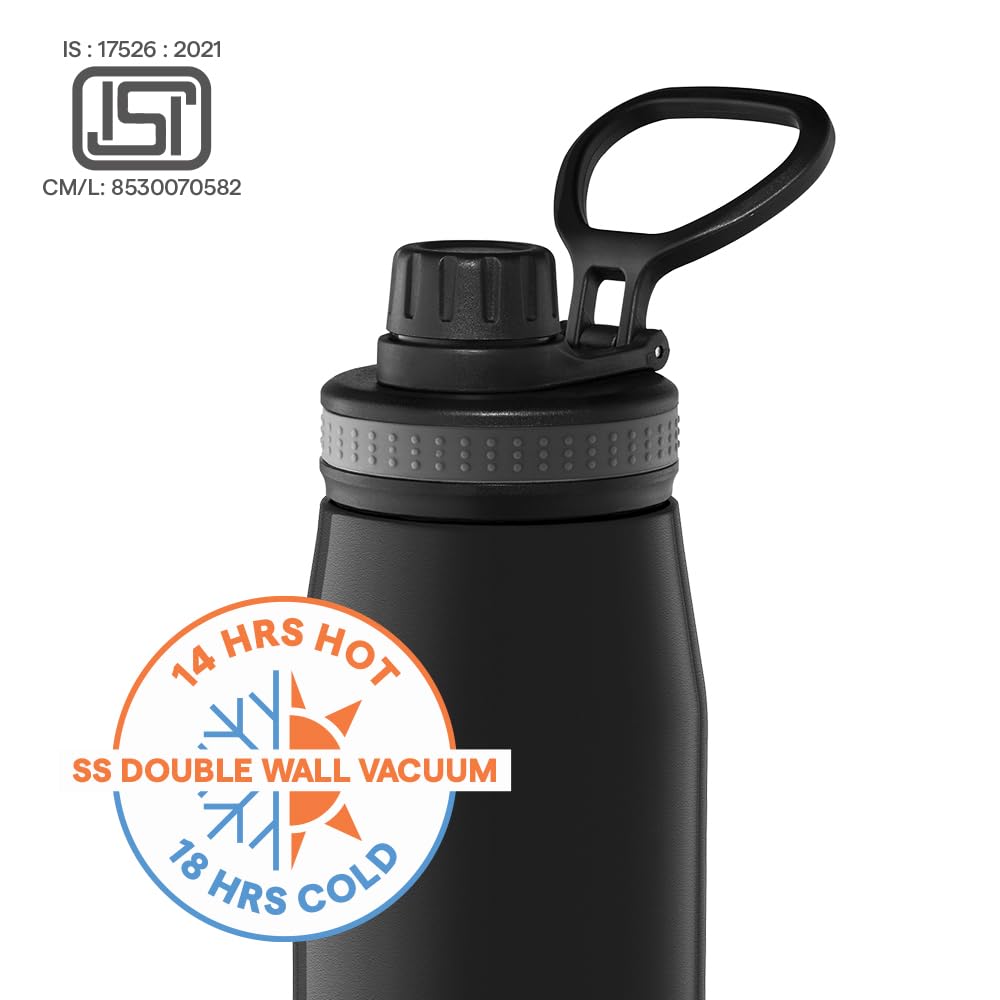 Borosil 900ml Gosports Stainless Steel Water Bottle | Double Wall Vacuum Insulated Flask | Hot 14 Hrs & Cold 18 Hrs | Leakproof, BPA Free | ISI Certified | 1 Year Warranty