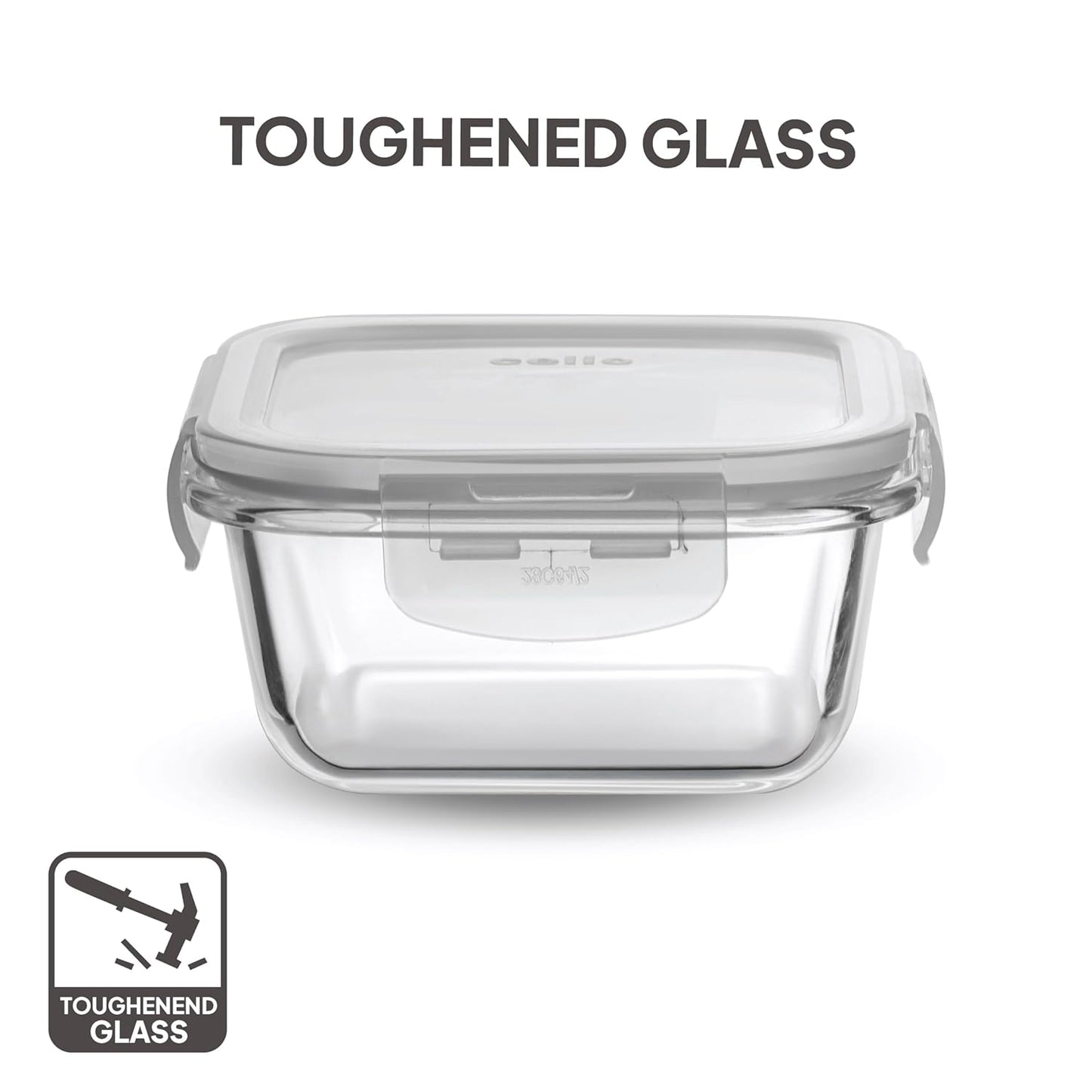 CELLO Glassy Square Lunch Box Set of 2 (320 ml x 2), Clear | Microwavable Toughened Glass | Leak Proof Design | Tiffin for Office/School/College