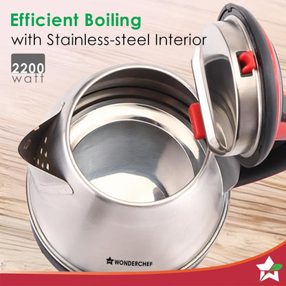 Wonderchef Essenza Electric Kettle | 1.5L | Stainless-steel Body | 1350W | Rapid Boiling in 5 Mins | Boil Water for Tea, Coffee, Instant Recipes | Auto Shut-off | Boil Dry Protection | 2-Year Warranty
