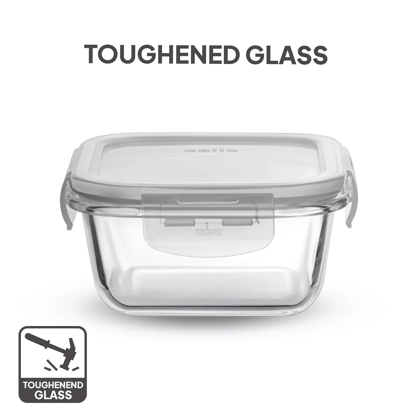 CELLO Glassy Square Lunch Box Set of 2 (320 ml x 2), Clear | Microwavable Toughened Glass | Leak Proof Design | Tiffin for Office/School/College