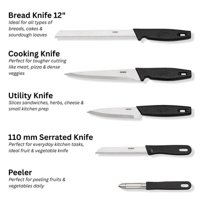 Rena Germany 5-Piece Kitchen Knife Set – Stainless Steel with Vegetable Peeler