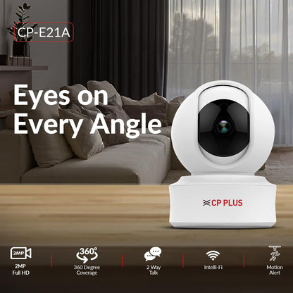 CP PLUS 2MP Full HD Smart Wi-fi CCTV Home Security Camera | 360° with Pan Tilt | 2Way Talk | Motion Detect | Night Vision | Supports SD Card (Upto 128 GB), Alexa & Ok Google | CP-E21A