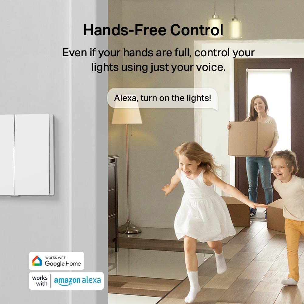 Tapo S220 Smart Light Switch 2 Gang 1 Way, Remote And Voice Control,Away Mode,No Neutral Required,Battery Included,Work With Alexa & Google Home, Hub Required Sold Separately