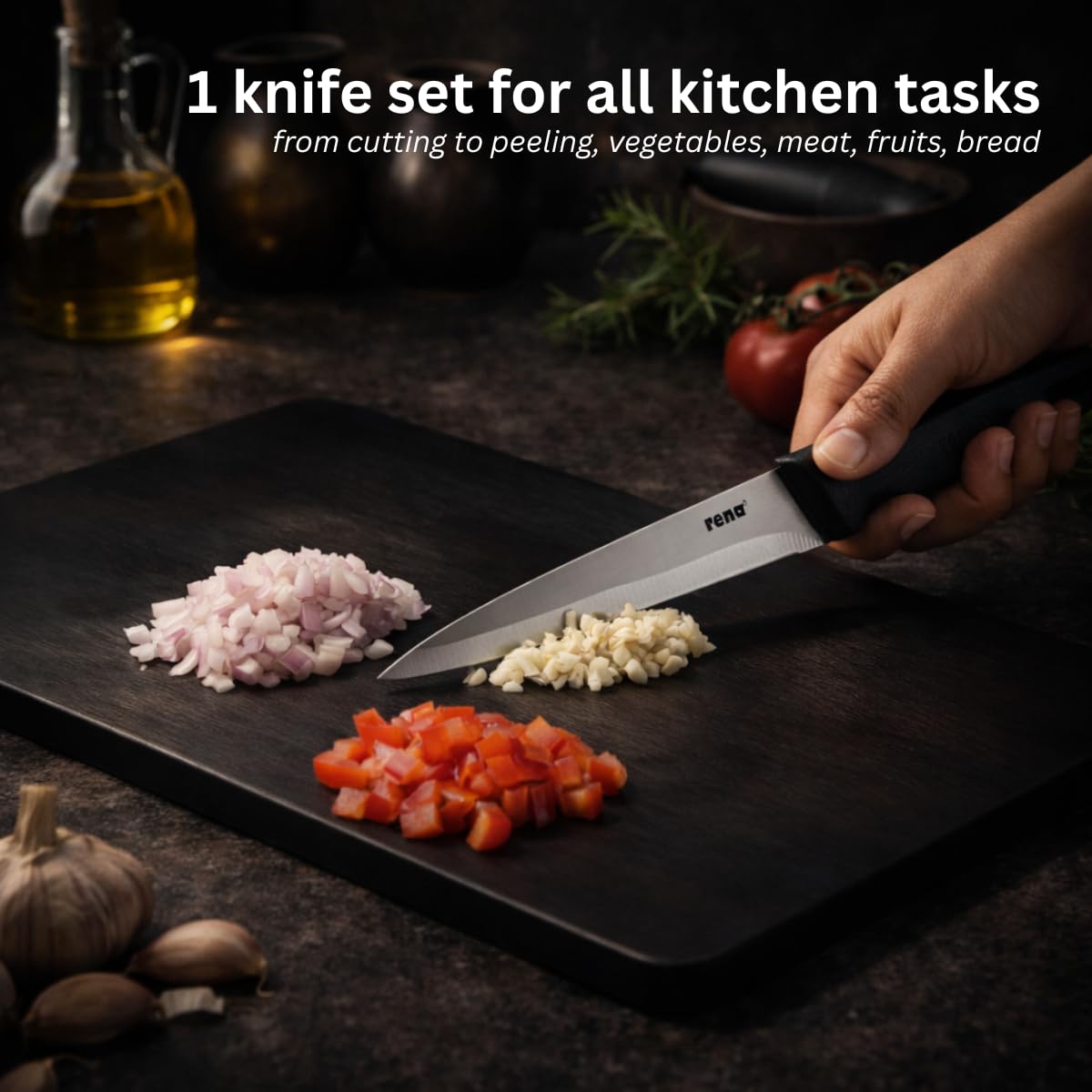 Rena Germany 5-Piece Kitchen Knife Set – Stainless Steel with Vegetable Peeler