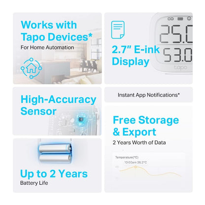 Tapo T315 Smart Hygrometer Thermometer — Digital Temperature & Humidity Sensor with Real-Time Monitoring, Free Data History & Visual Graphs | Works with Tapo Hub