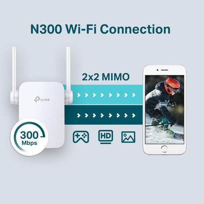 TP-Link TL-WA855RE, Single Band 300Mbps RJ45 Wireless Range Extender, Wi-Fi Booster, Broadband/Wi-Fi Extender, Hotspot with 1 Ethernet Port, Plug and Play, Access Point Mode, 2 External Antennas,White
