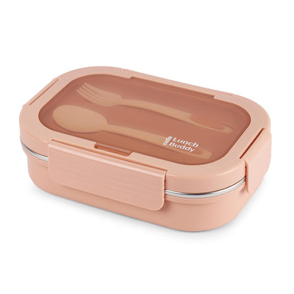 CELLO Lunch Buddy Insulated Lunch Box with Plastic Spoon and Fork | 100% Food Grade | Leak Proof and Break Resistant | Ideal for College,Office, Outdoor Activities | 925 ml, Pink