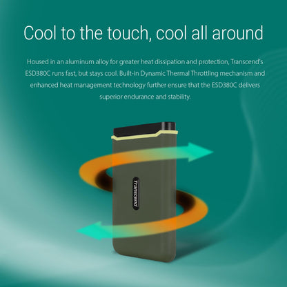 Transcend 380C Portable SSD - Up to 2,000 MB/s - USB 3.2 Gen 2x2, USB Type C to A/C - External SSD, Military Green