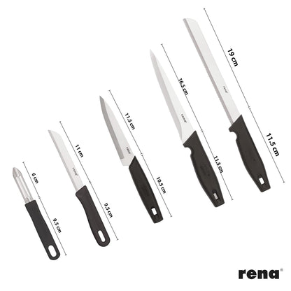 Rena Germany 5-Piece Kitchen Knife Set – Stainless Steel with Vegetable Peeler