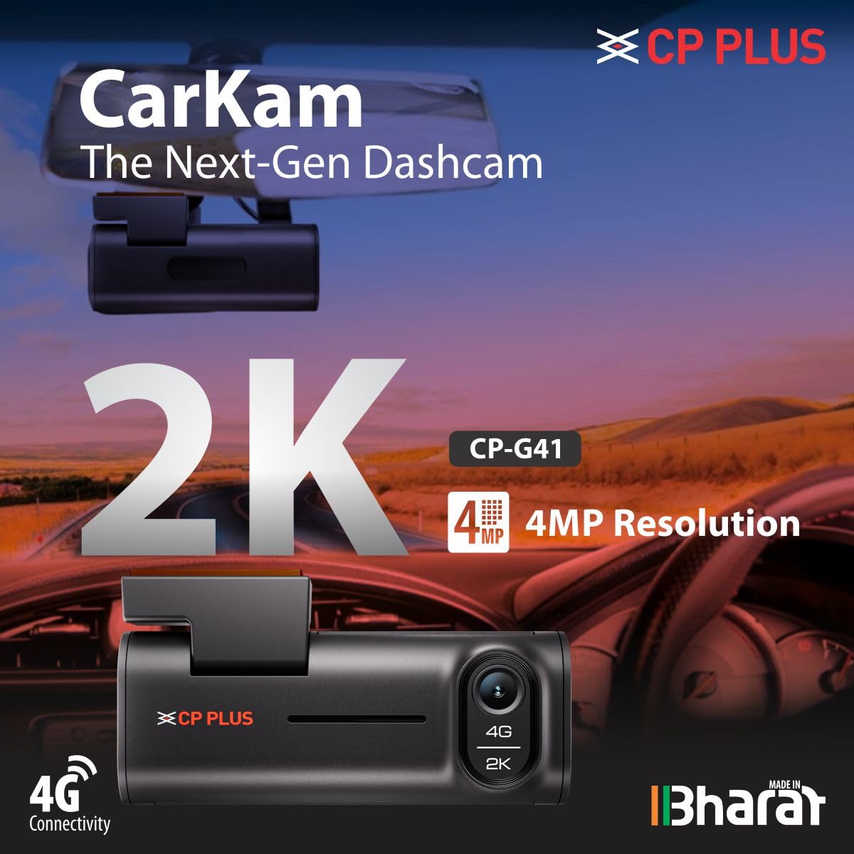 CP PLUS 2K 4G Dashcam | 4MP Resolution| Live GPS Tracking | 4G LTE Connectivity & Built-in Microphone | Supports G Sensor | Supports SD Card Upto 512GB Max | CP-G41