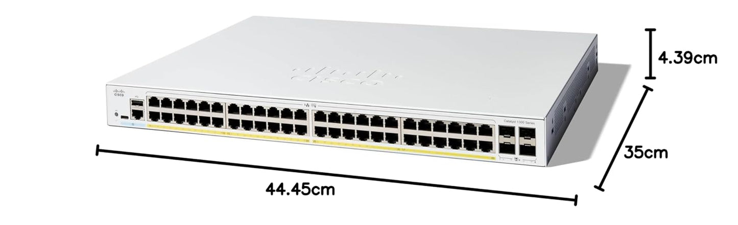 Cisco Catalyst 1300-48FP-4X Managed Switch, 48 Port GE, Full PoE, 4x10GE SFP+, Limited Lifetime Protection (C1300-48FP-4X)