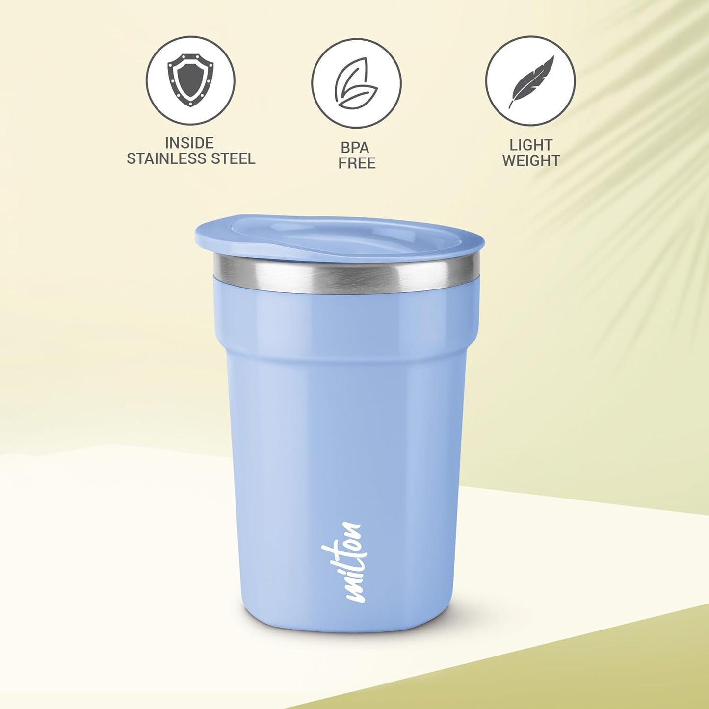 MILTON Cool Touch Deccan Coffee Mug 350 Double Walled 330 ml Inner Stainless Steel Tea Mug with Lid, Coffee Mug Travel Tea Cup, Black Coffee, Tea Cup Single