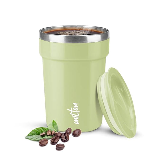 MILTON Cool Touch Deccan Coffee Mug 350 Double Walled 330 ml Inner Stainless Steel Tea Mug with Lid, Coffee Mug Travel Tea Cup, Black Coffee, Tea Cup Single