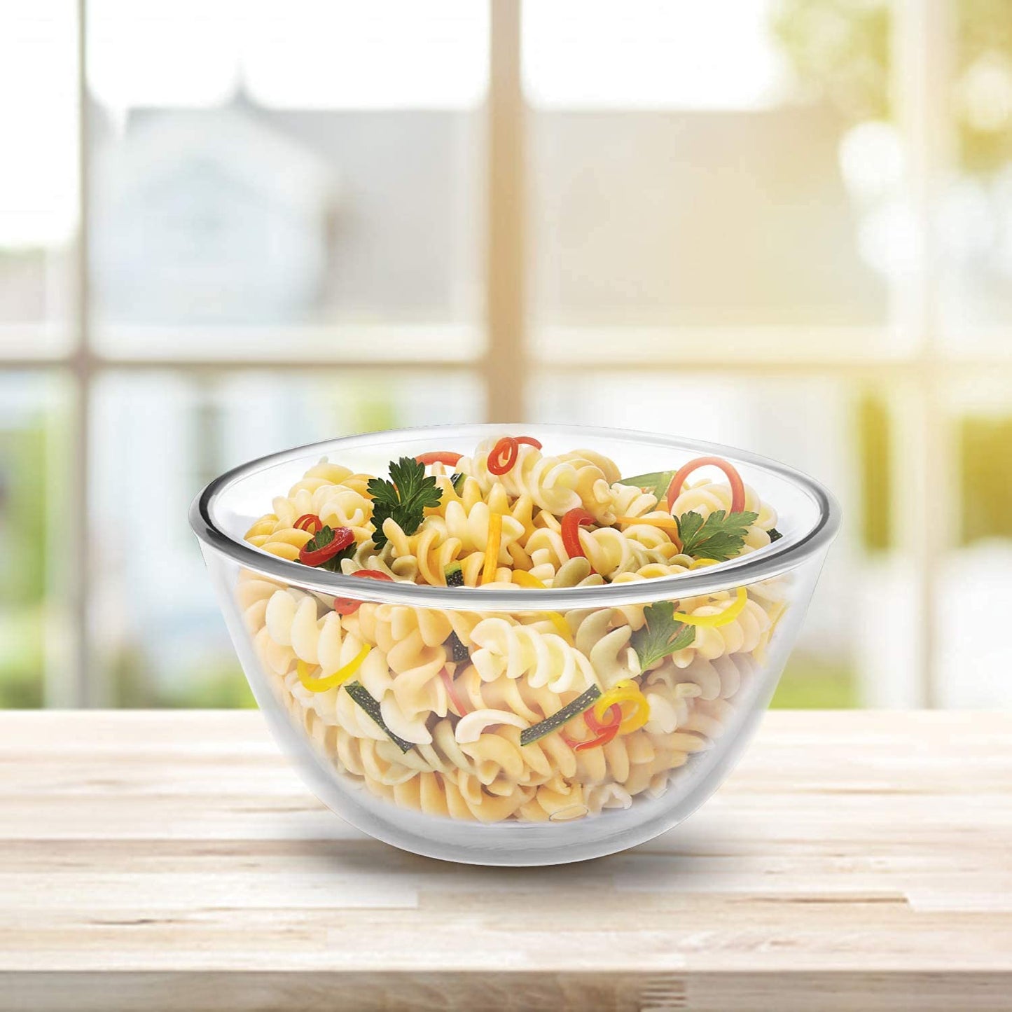 CELLO Ornella Toughened Glass Mixing Bowl Without Lid | Microwave Safe & Dishwasher Safe | Clear & Non- Porous Glass | Scratch Resistant | Transparent