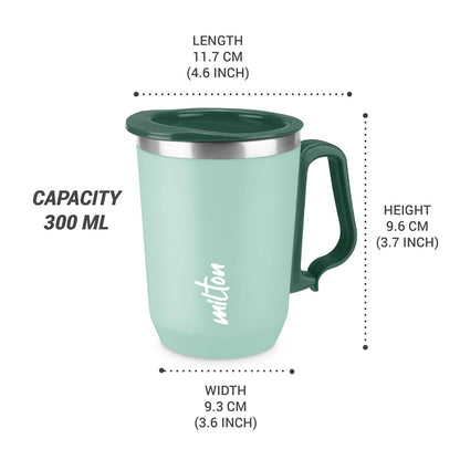 Milton Brew-Mate | 300ML Stainless Steel with Lid, Hot & Cold Beverages Stainless Steel Coffee Mug | Set of 2