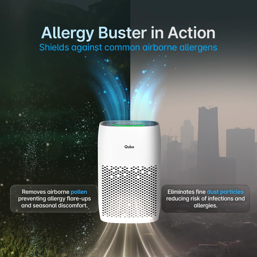 Qubo Smart Air Purifier Q400 for Home by Hero Group | 400 Sqft | 99.99% Allergen Removal |4-Layer True HEPA H13 Filter | 9000 Hrs Filter Life | App & Voice Control | Quiet Night Mode | BLDC Motor