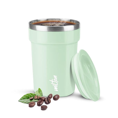 MILTON Cool Touch Deccan Coffee Mug 350 Double Walled 330 ml Inner Stainless Steel Tea Mug with Lid, Coffee Mug Travel Tea Cup, Black Coffee, Tea Cup Single