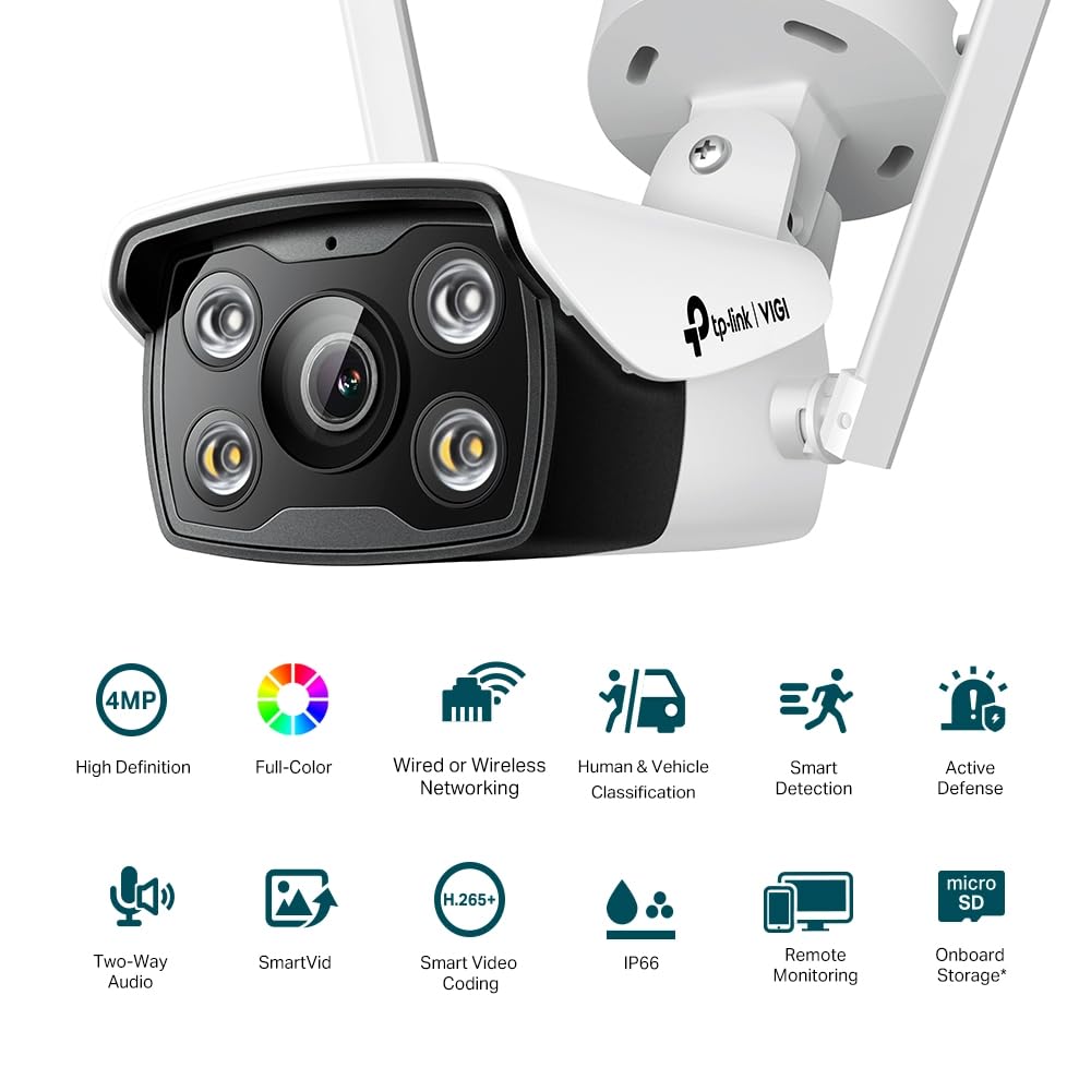 TP-Link VIGI C340-W Wireless Outdoor Wi-Fi Pan Tilt Network Smart Bullet Security Camera | 24 Hour Full-Color CCTV | 4MP HD | Smart Detection | H.265+ | IP66 Waterproof | Two Way Audio