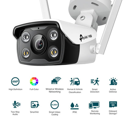 TP-Link VIGI C340-W Wireless Outdoor Wi-Fi Pan Tilt Network Smart Bullet Security Camera | 24 Hour Full-Color CCTV | 4MP HD | Smart Detection | H.265+ | IP66 Waterproof | Two Way Audio