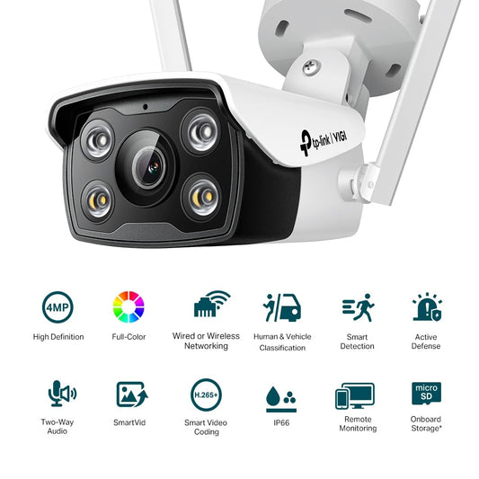TP-Link VIGI C340-W Wireless Outdoor Wi-Fi Pan Tilt Network Smart Bullet Security Camera | 24 Hour Full-Color CCTV | 4MP HD | Smart Detection | H.265+ | IP66 Waterproof | Two Way Audio