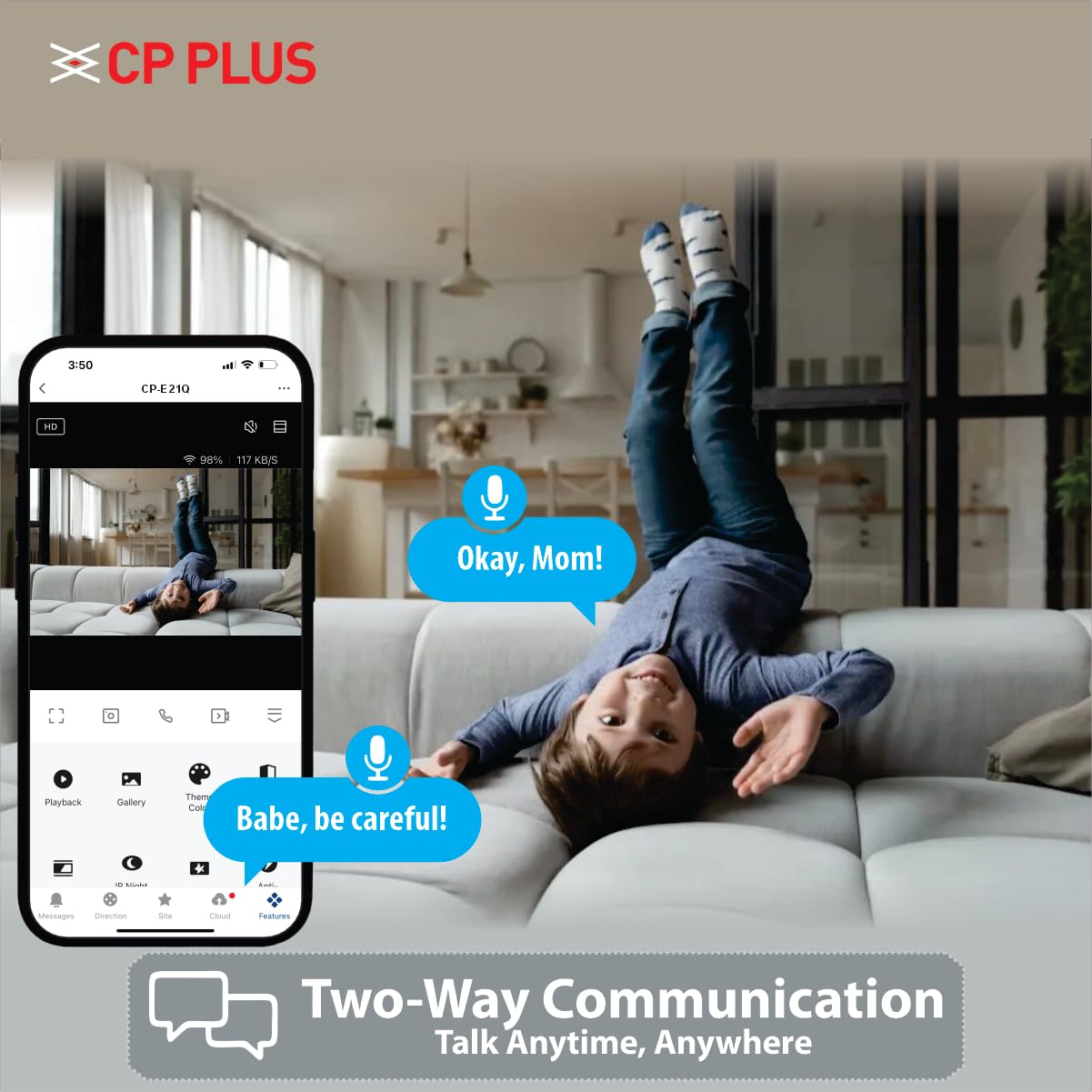CP PLUS 2MP FULL HD Smart Wi-Fi CCTV Camera for Home | 360° Pan & Tilt | CTC Cyber Secure Tech | Supports LAN | View & Talk | Smart Detection Suite | Night Vision | Cloud Storage | OK Google | CP-E21Q