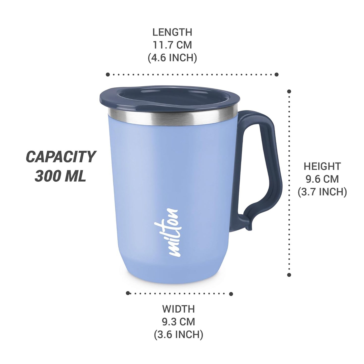 MILTON Cool Touch Coastal Coffee Mug 350 Double Walled 300 ml Inner Stainless Steel Tea Mug and Lid, Coffee Mug Travel Tea Cup, Black Coffee, Single, Blue