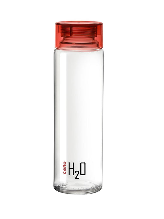 Cello H2O Glass Fridge Water Bottle with Plastic Cap | Leak Proof & Break-Proof | Wide Mouth & Easy to Clean | Best Usage for Office/School/College | 920ml | Red