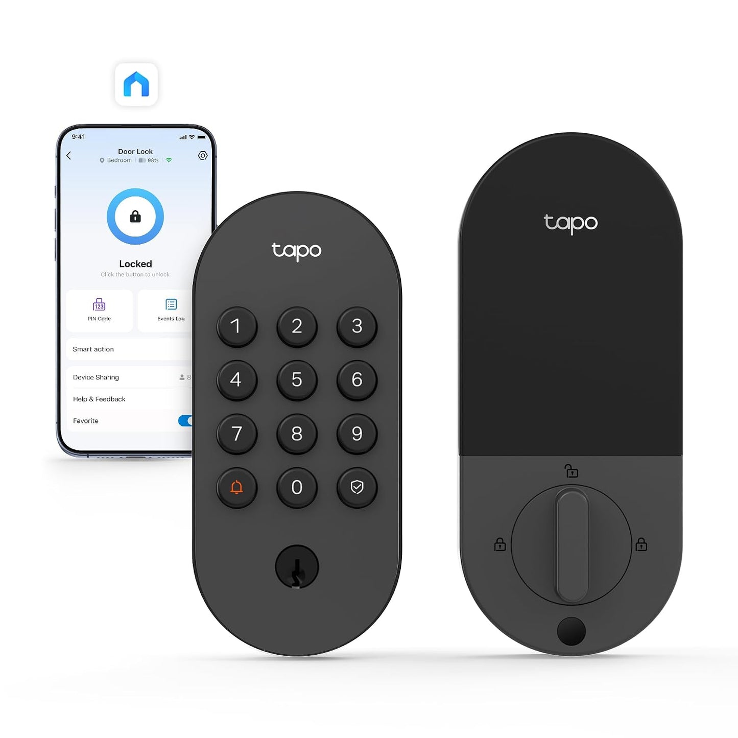 Tapo Smart Wi-Fi Deadbolt Door Lock Keyless Tactile Buttons, Customized Access with in-App Monitoring, IP54 Weatherproof, BHMA Grade 3, Compatible with Standard Door Size, Tapo DL100 Free Installation
