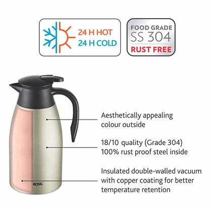 Borosil Stainless Steel 500ml Teapot with Handle | Double Wall Vacuum Insulated Thermosteel Carafe | BPA Free Jug for Tea/Coffee & Juice | 12 Hours Hot & 14 Hours Cold | 1 Year Warranty, Black