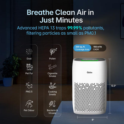 Qubo Smart Air Purifier Q400 for Home by Hero Group | 400 Sqft | 99.99% Allergen Removal |4-Layer True HEPA H13 Filter | 9000 Hrs Filter Life | App & Voice Control | Quiet Night Mode | BLDC Motor