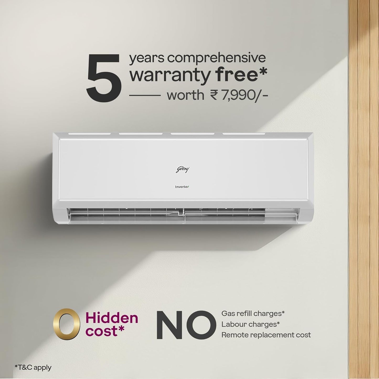 Godrej 1.5 Ton 3 Star Split Inverter AC – 5-in-1 Convertible, 52° Heavy Duty Cooling (18Y3TG, 2026 Model)