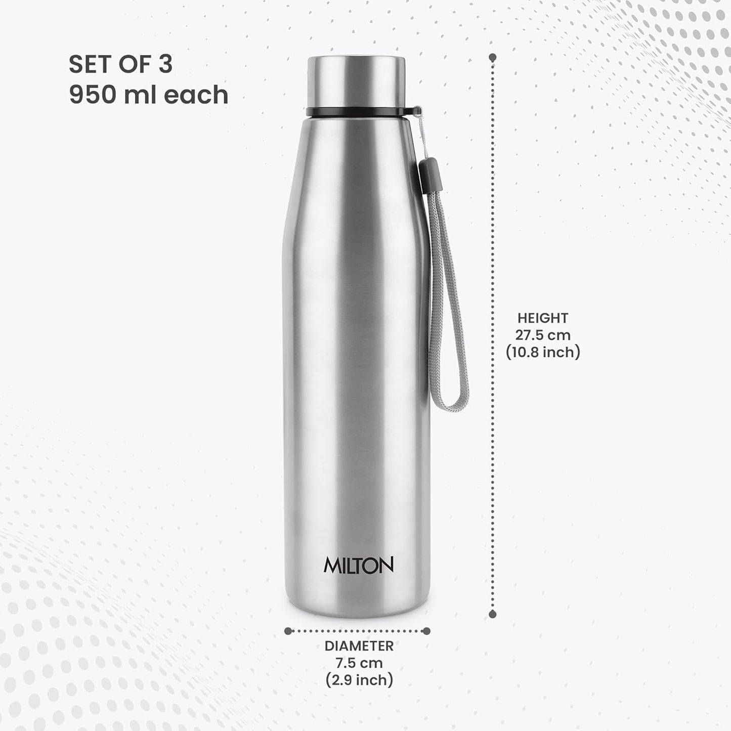 Milton Drift Stainless Steel Bottle 950 ml (Pack of 3) (Milton)