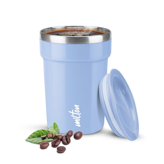 MILTON Cool Touch Deccan Coffee Mug 350 Double Walled 330 ml Inner Stainless Steel Tea Mug with Lid, Coffee Mug Travel Tea Cup, Black Coffee, Tea Cup Single