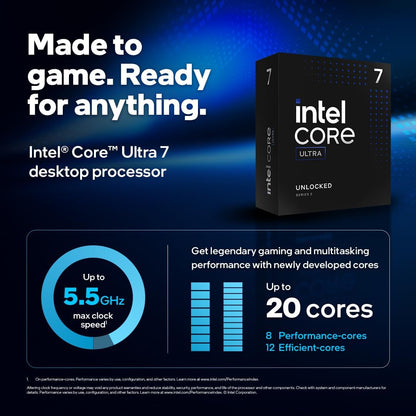 Intel Core Ultra 7 265KF 20 Cores 20 Threads 3.9GHz LGA1851 Socket 30MB Cache Desktop Processor